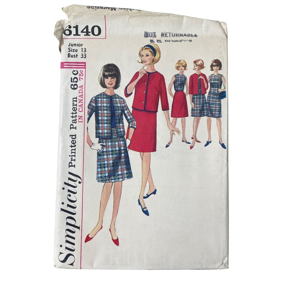 Simplicity 6140 Junior Sewing Pattern Size 13 Jacket Skirt Blouse VTG 1960s CUT